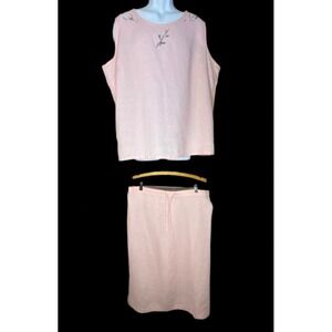 Charms XL VTG 2 piece Pale Pink‎ 100% linen skirt and top set
